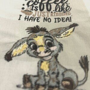 Embroidered Tea Towel Baby Donkey Coffee Lovers